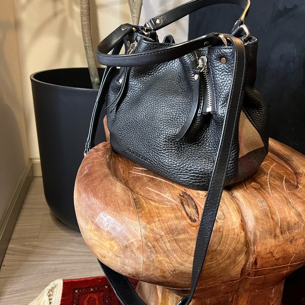 BURBERRY Grainy Calfskin House Check Small Maidstone Black